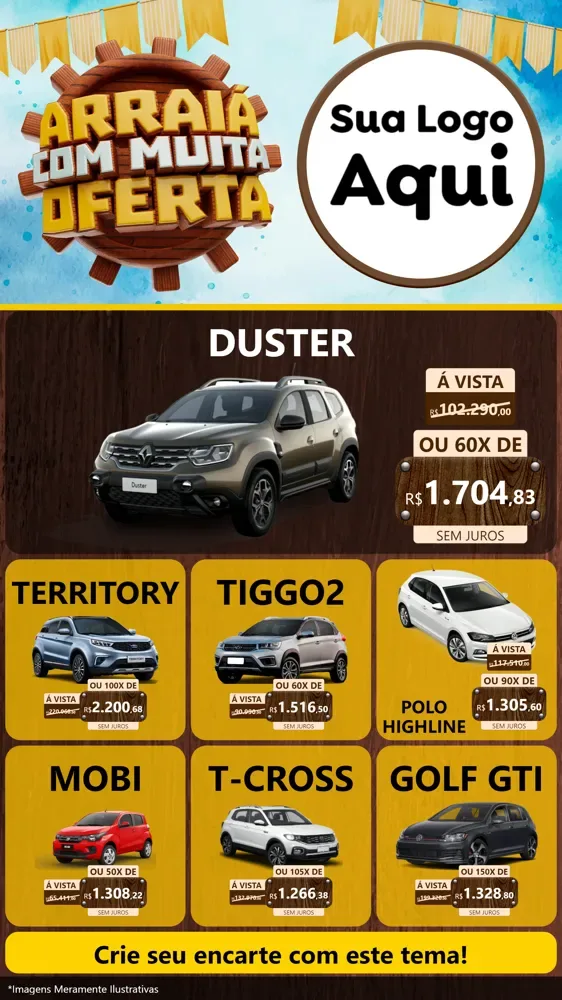 Modelo de Rede Social para Stories com o tema Ofertas de São João - Junina para Concessionaria de Carros