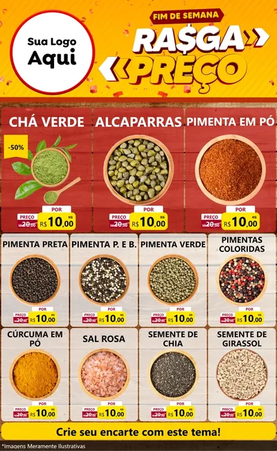 Modelo de Encarte para Encarte Grande com o tema Fim de Semana Rasga Preços para Produtos Naturais