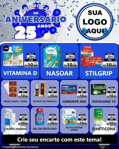 Modelo de Rede Social para Feed Instagram com o tema Promoção de Aniversário - 25 Anos para Farmácia