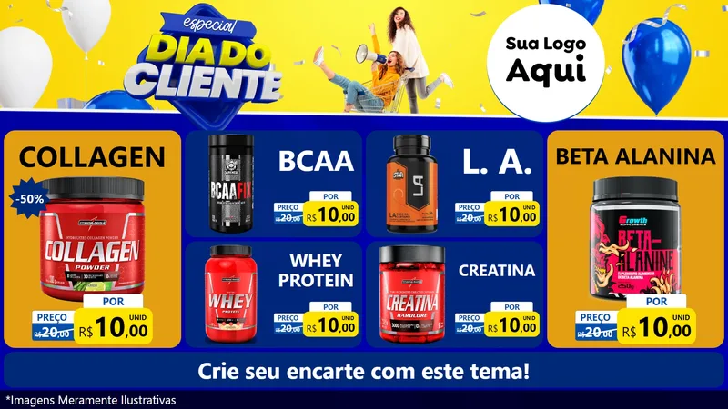 Modelo de TV para TV Horizontal com o tema Especial Dia do Cliente para Suplementos alimentares