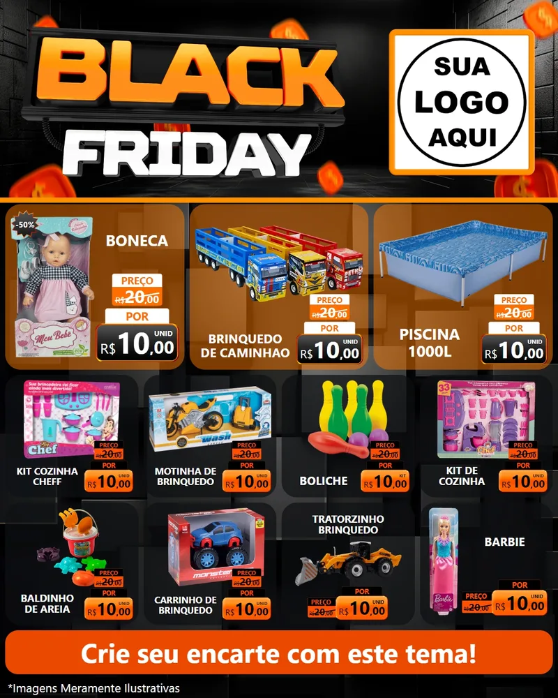 Modelo de Rede Social para Feed Instagram com o tema Black Friday para Brinquedos