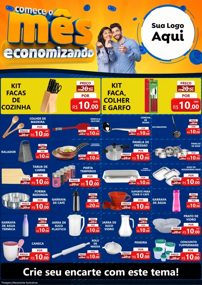 Modelo de Encarte para Encarte A4 Vertical com o tema Comece O Mês Economizando para Utilidades Domésticas
