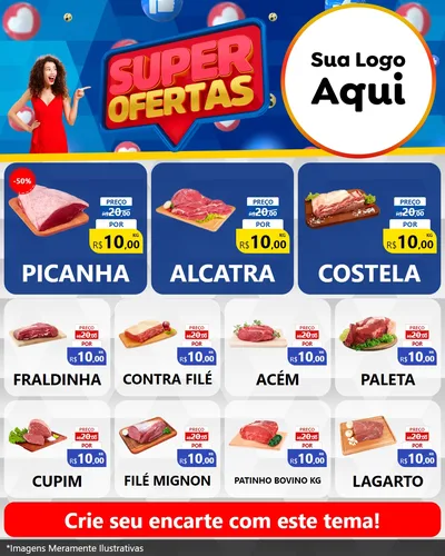 Modelo de Rede Social para Feed Instagram com o tema Super Ofertas para Açougue