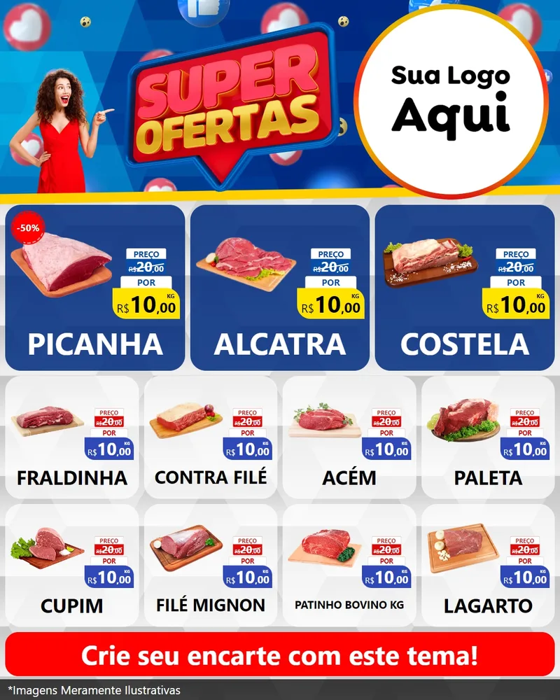 Modelo de Rede Social para Feed Instagram com o tema Super Ofertas para Açougue