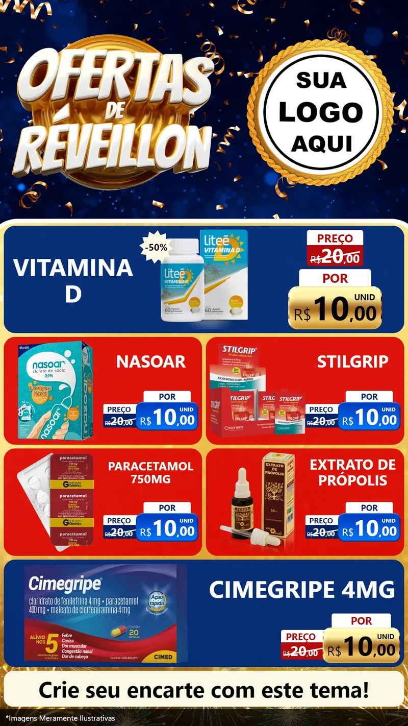 Modelo de TV para TV Vertical com o tema Ofertas de Réveillon para Farmácia