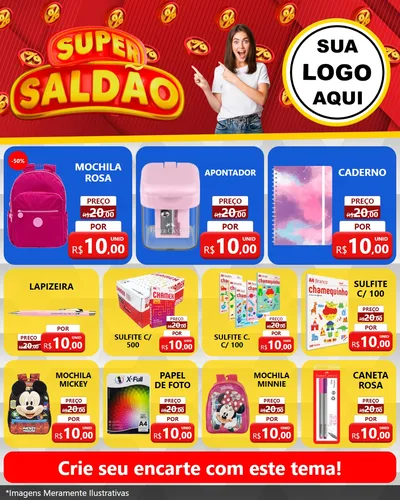 Modelo de Rede Social para Feed Instagram com o tema Super Saldão para Papelaria