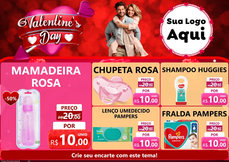 Modelo de Encarte para Encarte A4 Horizontal com o tema Valentine's Day para Bebês