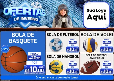 Modelo de Encarte para Encarte A4 Horizontal com o tema Ofertas de Inverno para Artigos Esportivos