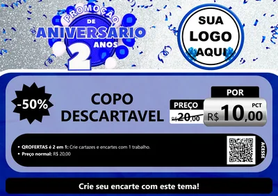 Modelo de Cartaz para Cartaz A4 Horizontal com o tema Promoção de Aniversário - 2 Anos para Embalagens