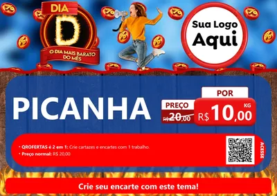 Modelo de Cartaz para Cartaz A4 Horizontal com o tema Dia D - O Dia Mais Barato Do Mês para Açougue