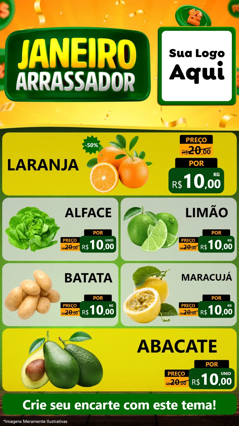 Modelo de TV para TV Vertical com o tema Janeiro Arrasador para Hortifrúti