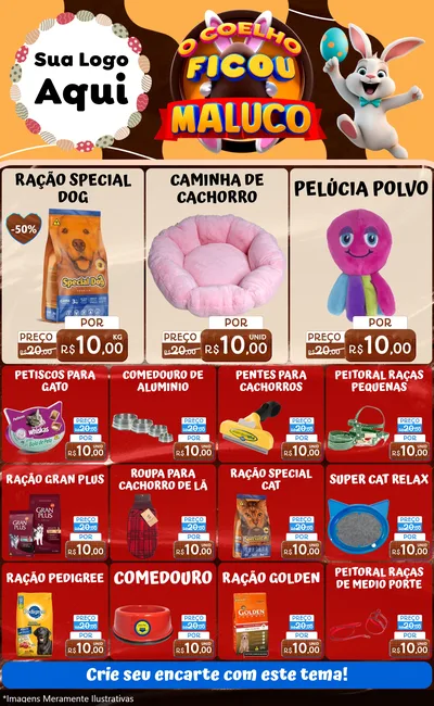 Modelo de Encarte para Encarte Grande com o tema O Coelho Ficou Maluco - Páscoa para Pet Shop