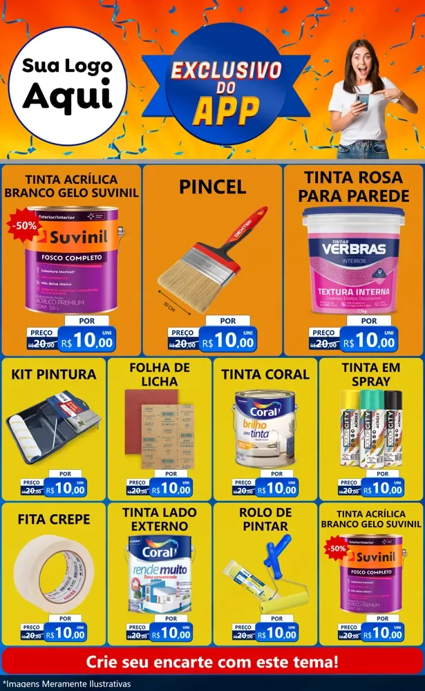 Modelo de Encarte para Encarte Grande com o tema Exclusivo do Aplicativo para Tintas e Ferramentas
