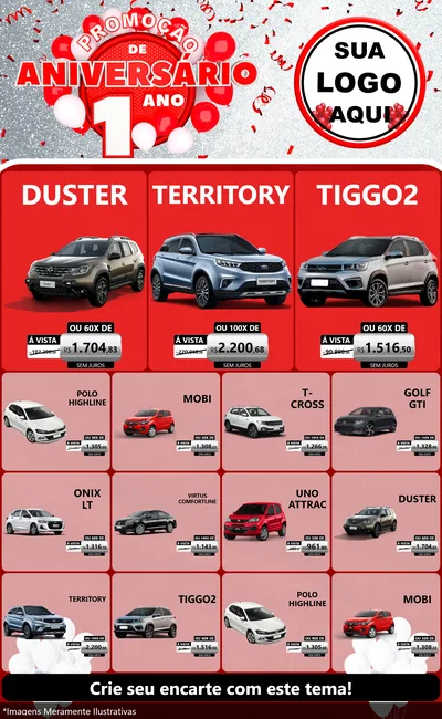 Modelo de Encarte para Encarte Grande com o tema Promoção de Aniversário - 1 Ano para Concessionaria de Carros