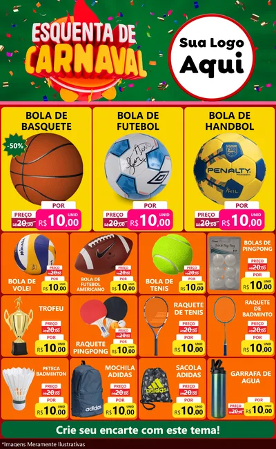 Modelo de Encarte para Encarte Grande com o tema Esquenta de Carnaval para Artigos Esportivos