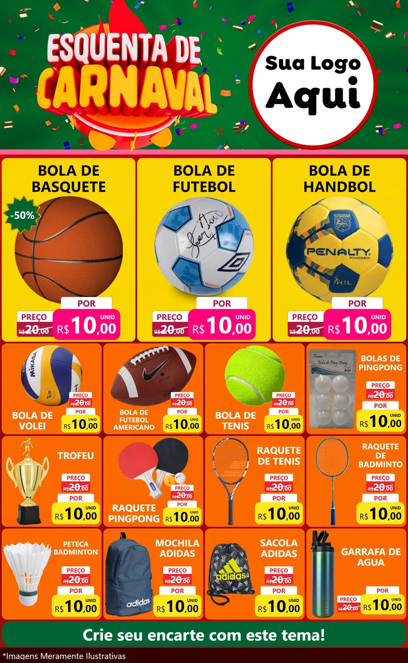 Modelo de Encarte para Encarte Grande com o tema Esquenta de Carnaval para Artigos Esportivos