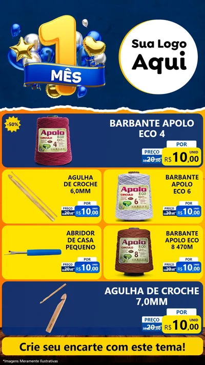 Modelo de TV para TV Vertical com o tema Um Mês de Aniversário para Armarinho e Aviamentos