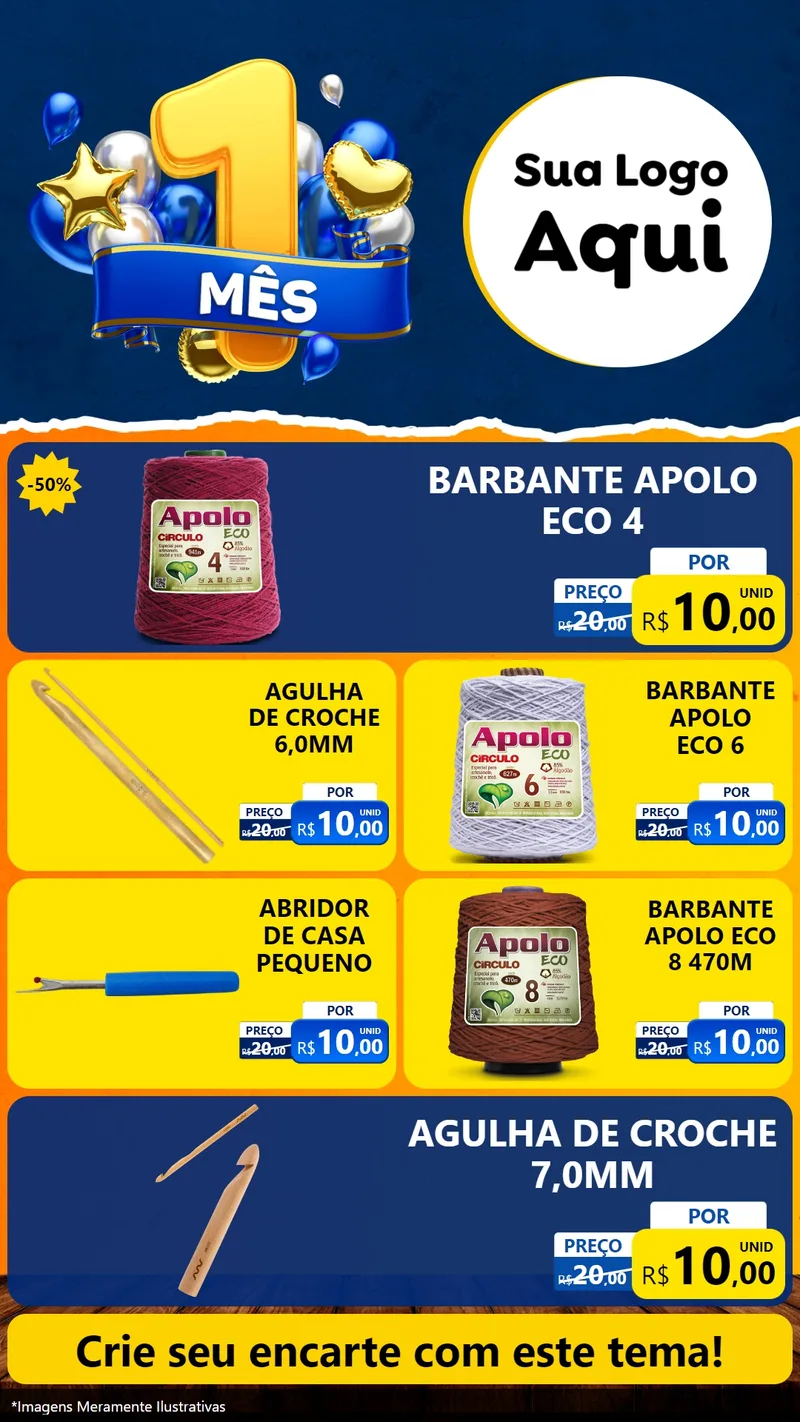 Modelo de TV para TV Vertical com o tema Um Mês de Aniversário para Armarinho e Aviamentos