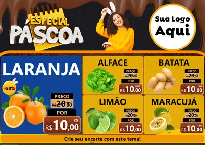 Modelo de Encarte para Encarte A4 Horizontal com o tema Especial Páscoa para Hortifrúti