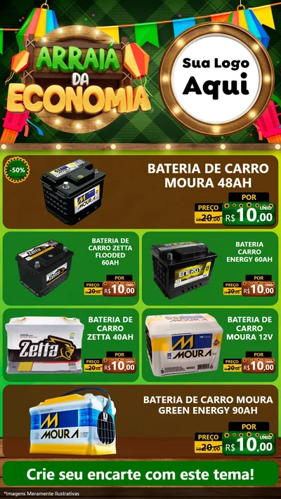 Modelo de TV para TV Vertical com o tema Arraiá de Economia para Baterias Elétricas