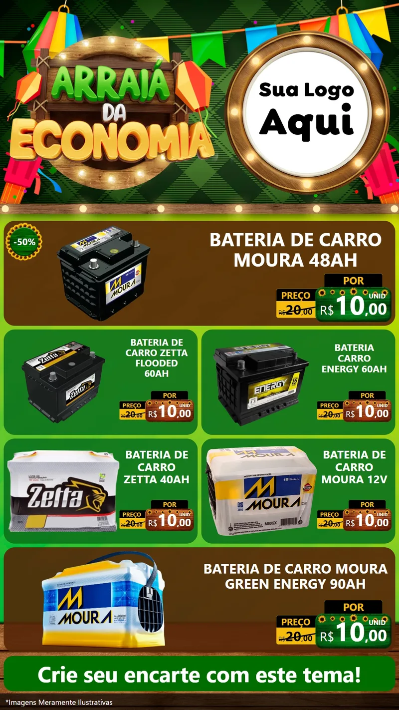 Modelo de TV para TV Vertical com o tema Arraiá de Economia para Baterias Elétricas