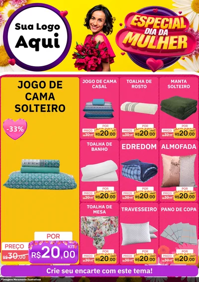 Modelo de Encarte para Encarte A4 Vertical com o tema Especial Dia da Mulher para Cama, Mesa e Banho