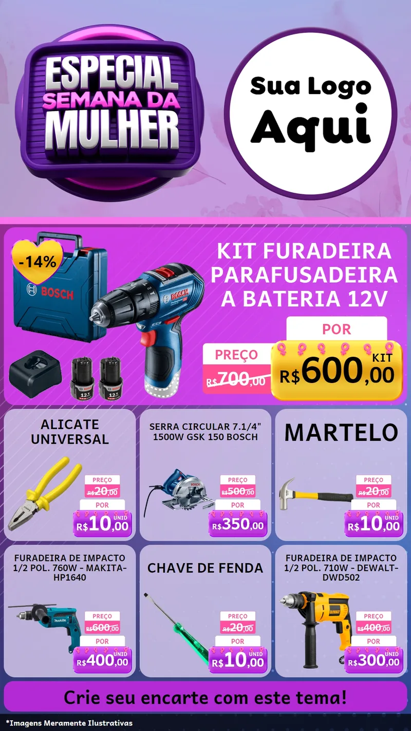 Modelo de Rede Social para Stories com o tema Especial Semana da Mulher para Maquinas e Ferramentas