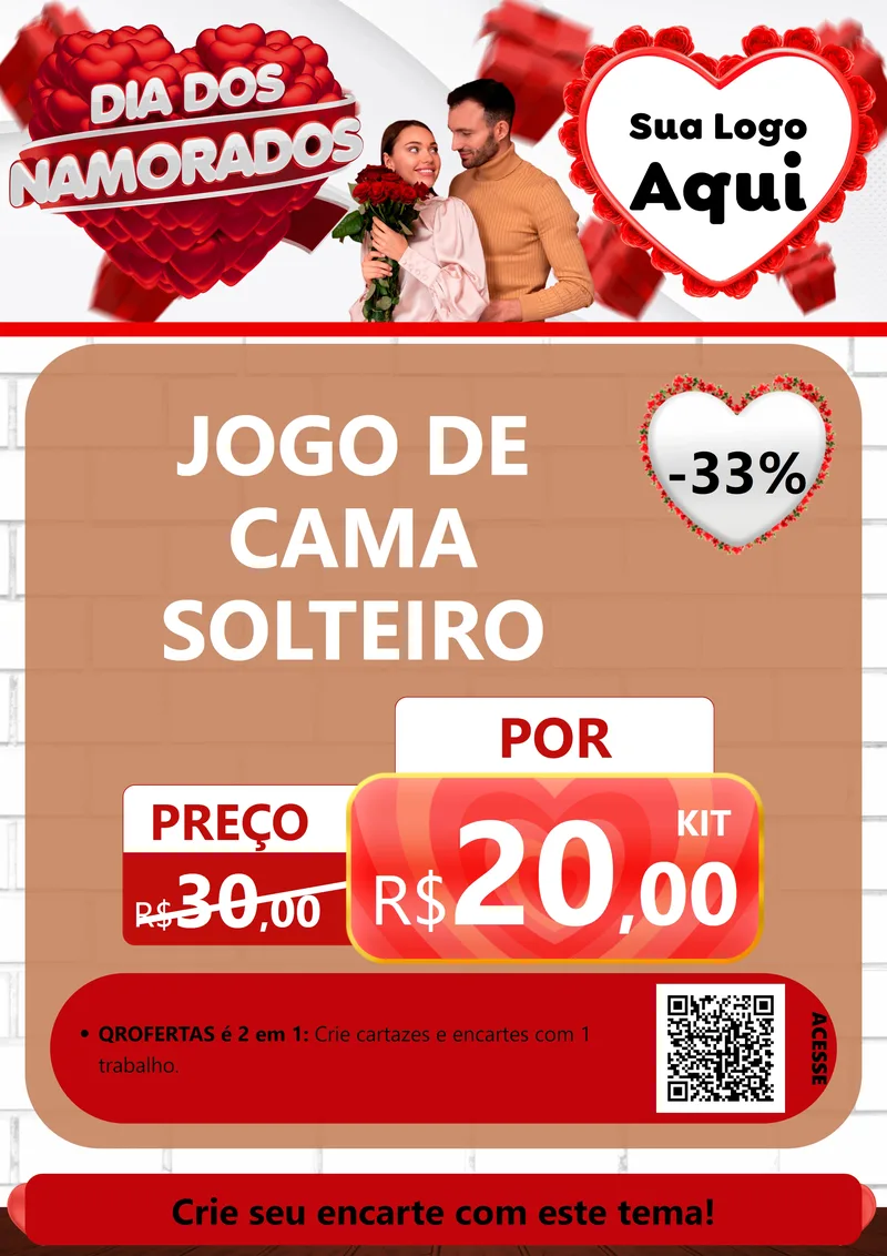Modelo de Cartaz para Cartaz A4 Vertical com o tema Dia dos Namorados para Cama, Mesa e Banho