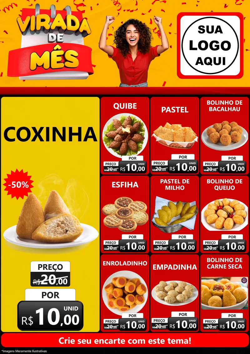 Modelo de Encarte para Encarte A4 Vertical com o tema Virada de Mês para Salgadaria