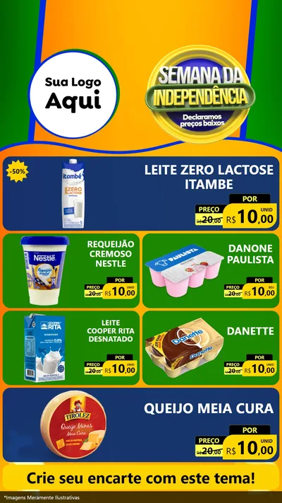 Modelo de TV para TV Vertical com o tema Semana da Independência Declaramos Preços Baixos para Frios e Laticínios