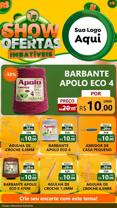 Modelo de Rede Social para Stories com o tema Show de Ofertas Imbatíveis para Armarinho e Aviamentos