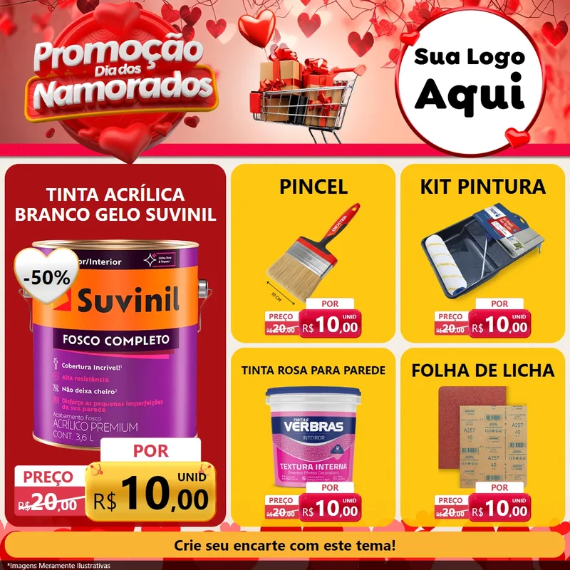 Modelo de Rede Social para Feed Facebook com o tema Promoção Dia dos Namorados para Tintas e Ferramentas
