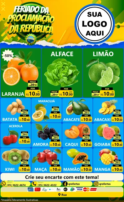 Modelo de Encarte para Encarte Grande com o tema Feriado da Proclamação da República para Hortifrúti
