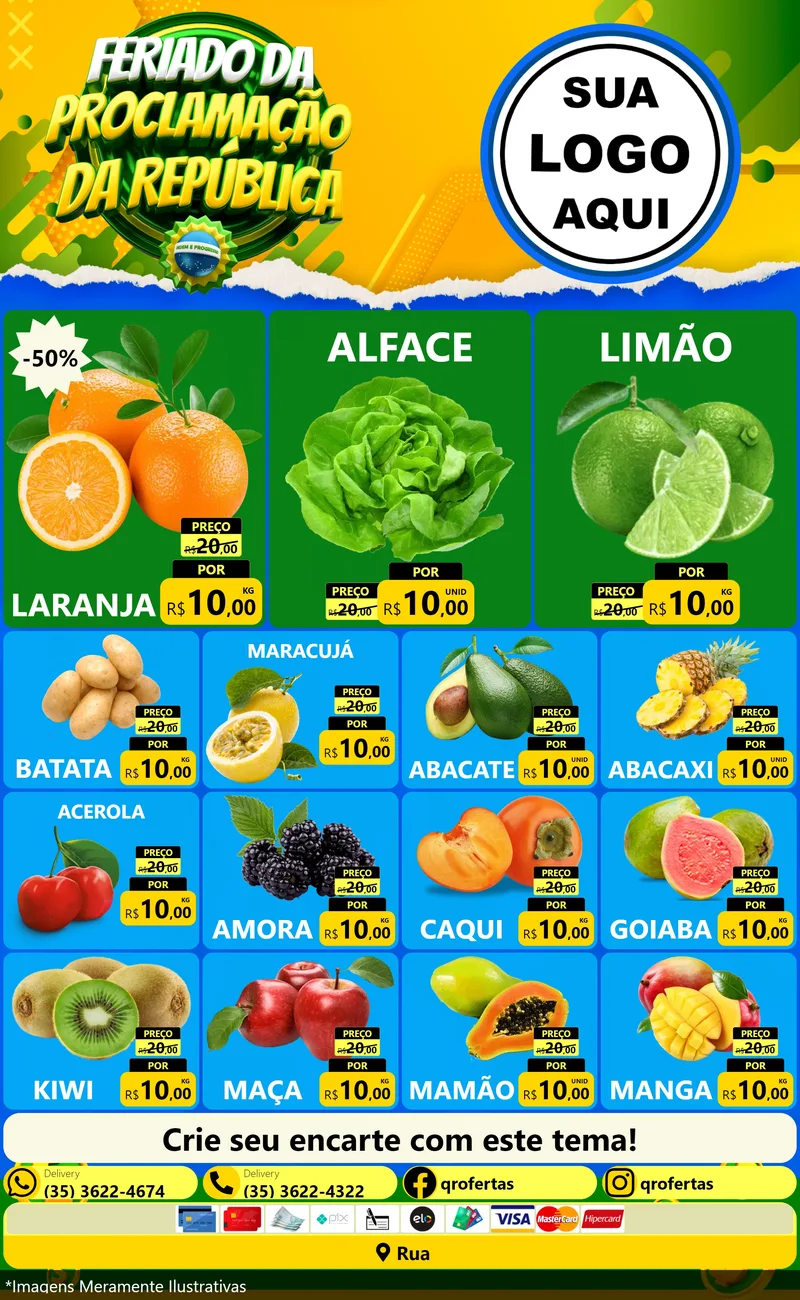 Modelo de Encarte para Encarte Grande com o tema Feriado da Proclamação da República para Hortifrúti