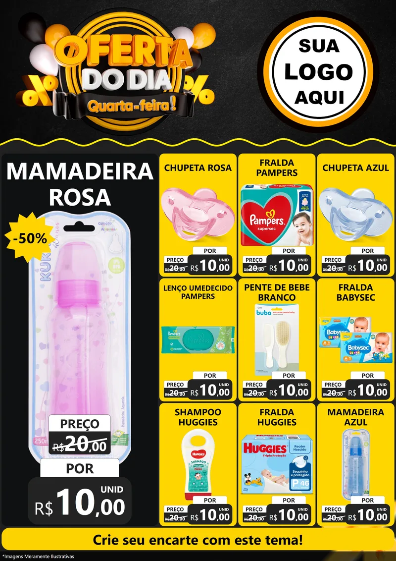 Modelo de Encarte para Encarte A4 Vertical com o tema Oferta do Dia - Quarta Feira! para Bebês