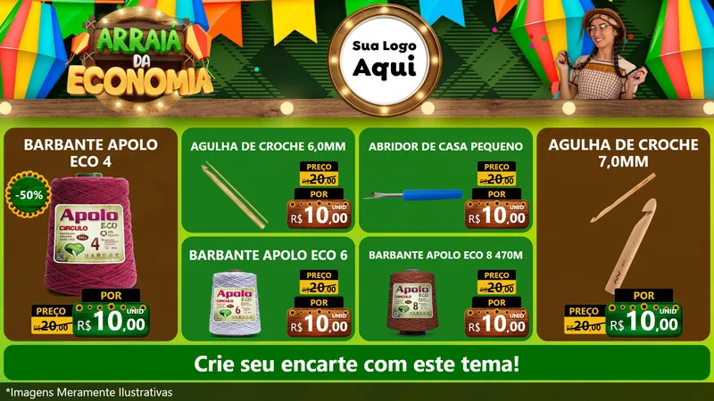 Modelo de TV para TV Horizontal com o tema Arraiá de Economia para Armarinho e Aviamentos