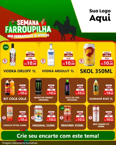 Modelo de Rede Social para Feed Instagram com o tema Semana Farroupilha - Uma Barbaridade de Ofertas para Distribuidora de bebidas
