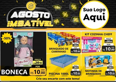 Modelo de Encarte para Encarte A4 Horizontal com o tema Agosto Imbatível para Brinquedos