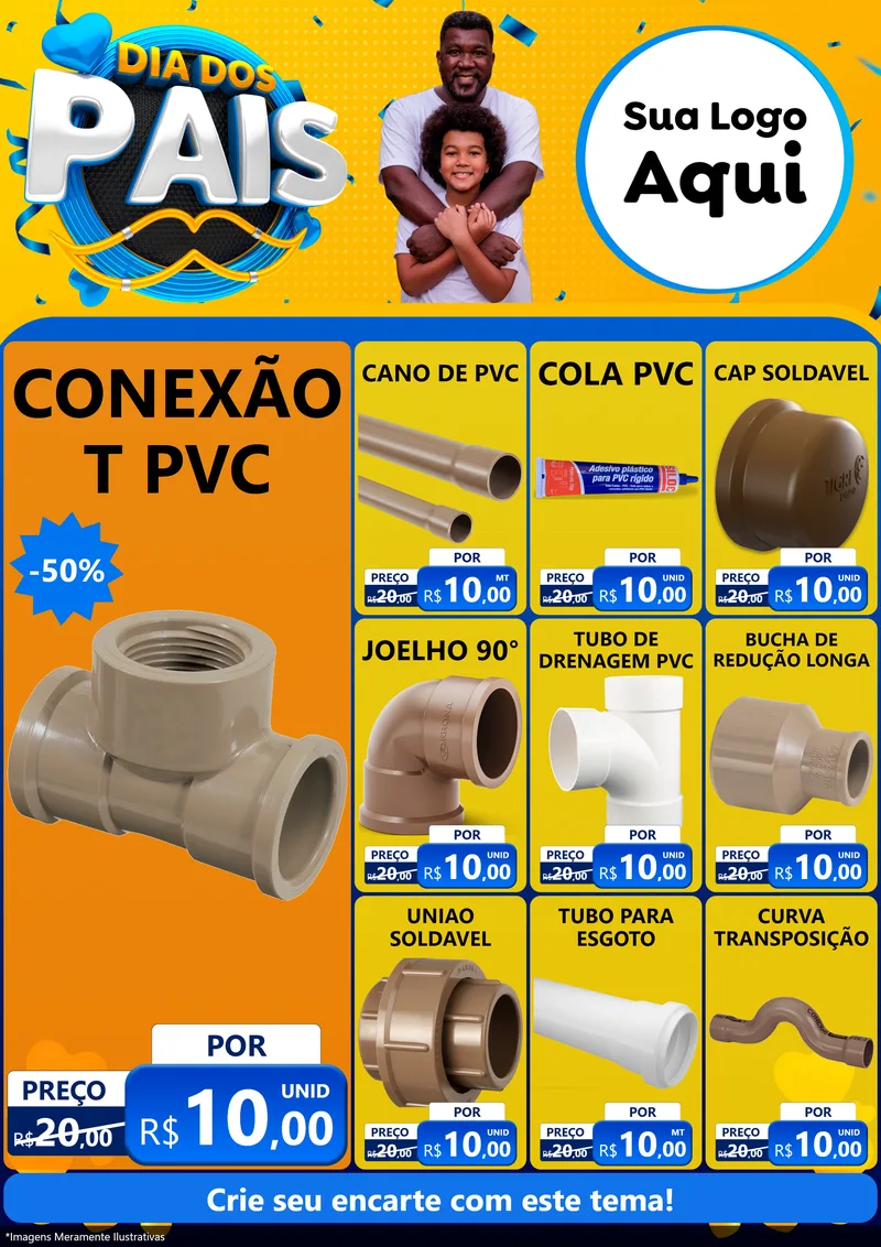 Modelo de Encarte para Encarte A4 Vertical com o tema Dia dos Pais para Tubos e conexões