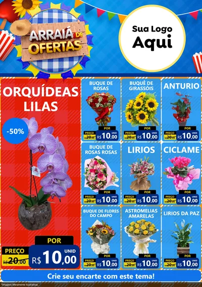 Modelo de Encarte para Encarte A4 Vertical com o tema Arraiá de Ofertas para Floricultura e jardim