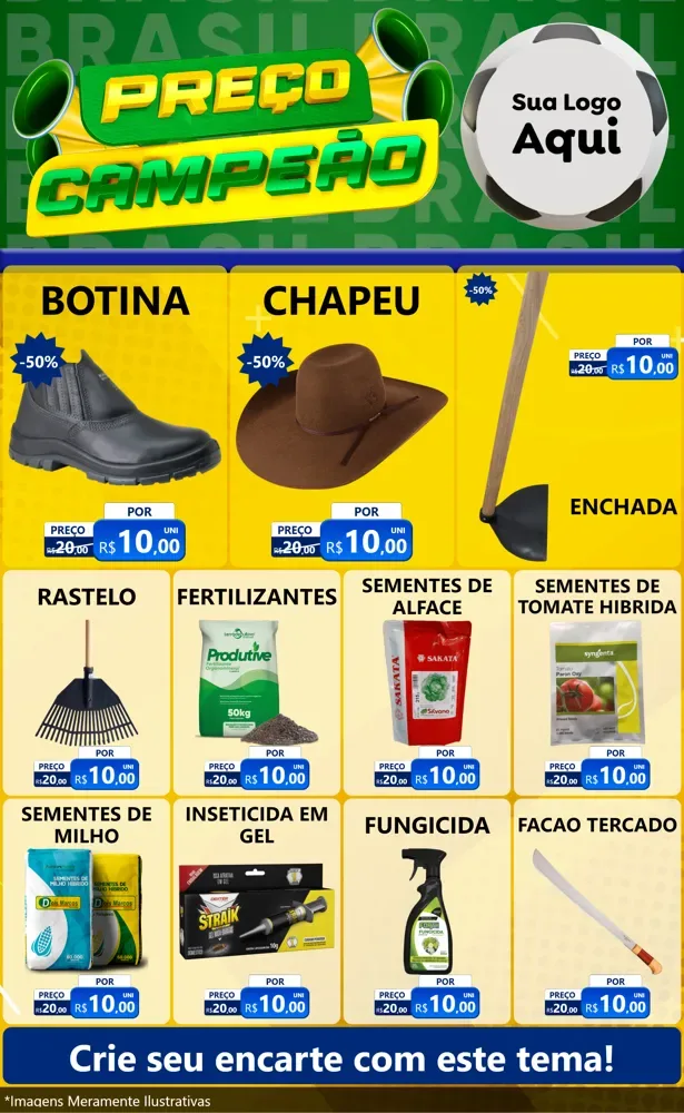 Modelo de Encarte para Encarte Grande com o tema Preço Campeão - Copa para Agropecuária