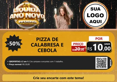 Modelo de Cartaz para Cartaz A4 Horizontal com o tema Liquida Ano Novo Imperdível para Pizzaria