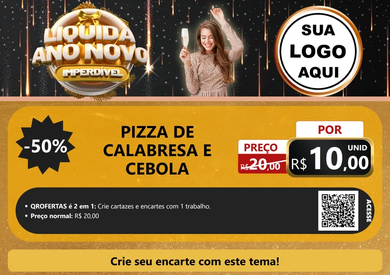 Modelo de Cartaz para Cartaz A4 Horizontal com o tema Liquida Ano Novo Imperdível para Pizzaria