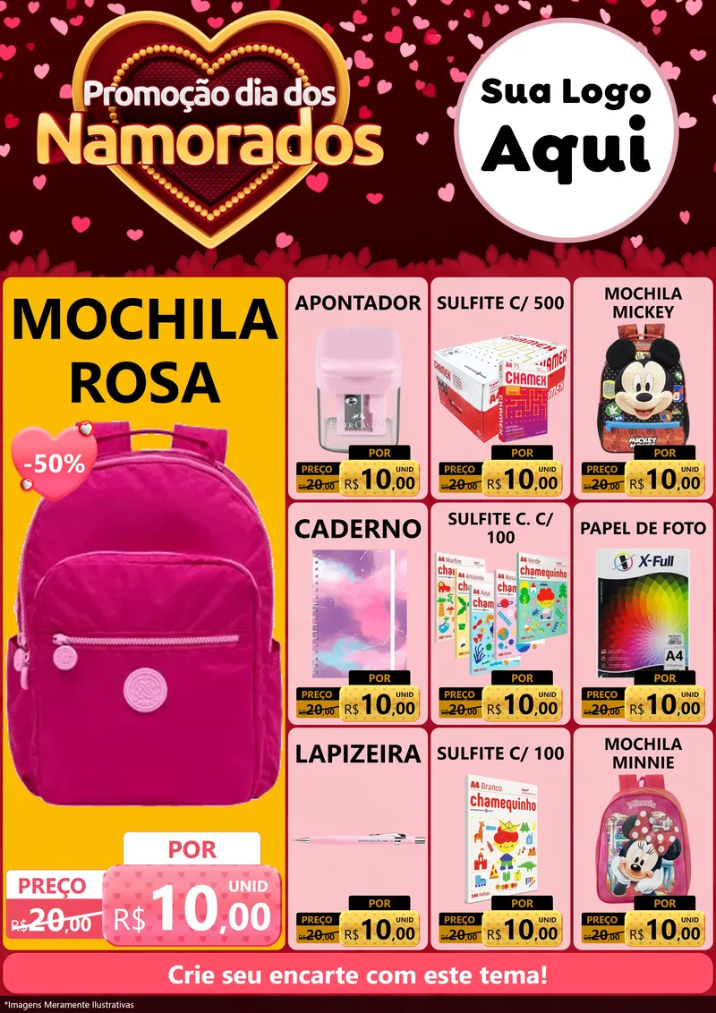 Modelo de Encarte para Encarte A4 Vertical com o tema Promoção Dia Dos Namorados para Papelaria