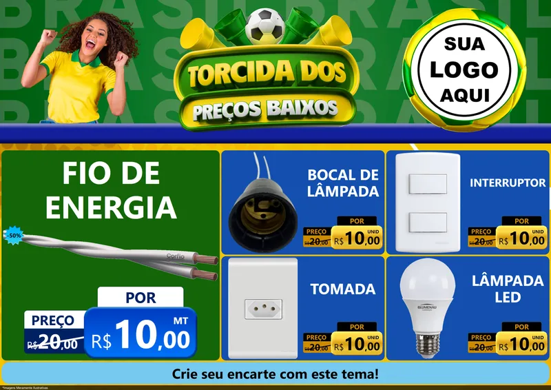 Modelo de Encarte para Encarte A4 Horizontal com o tema Torcida dos Preços Baixos para Materiais Elétricos