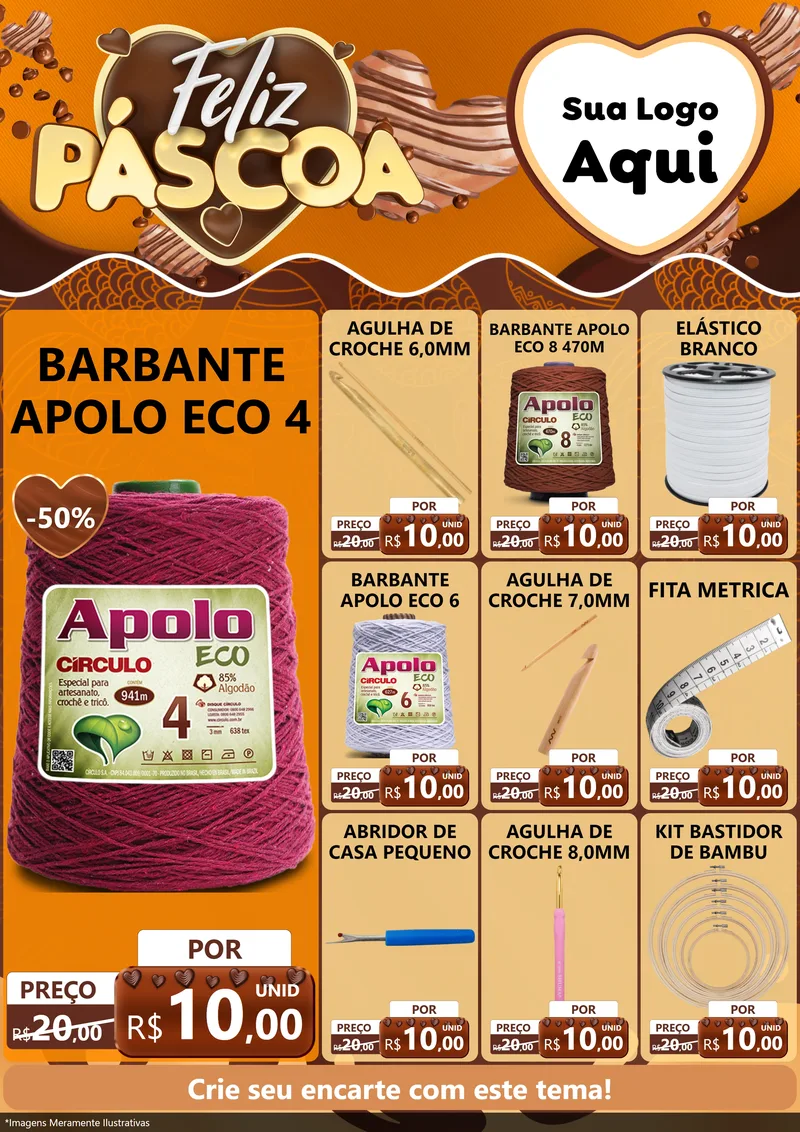 Modelo de Encarte para Encarte A4 Vertical com o tema Feliz Páscoa para Armarinho e Aviamentos