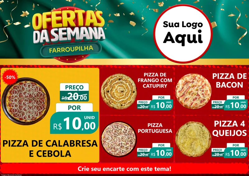Modelo de Encarte para Encarte A4 Horizontal com o tema Ofertas da Semana Farroupilha para Pizzaria