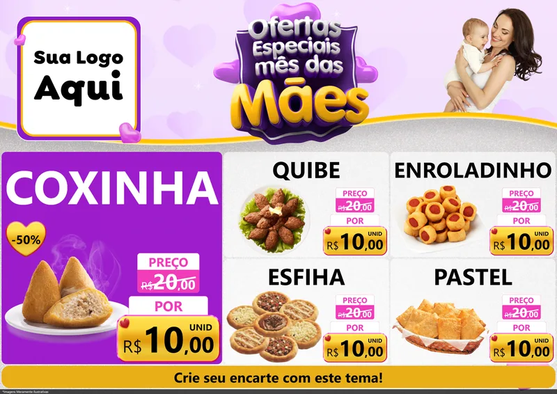 Modelo de Encarte para Encarte A4 Horizontal com o tema Ofertas Especiais - Mês das Mães para Salgadaria