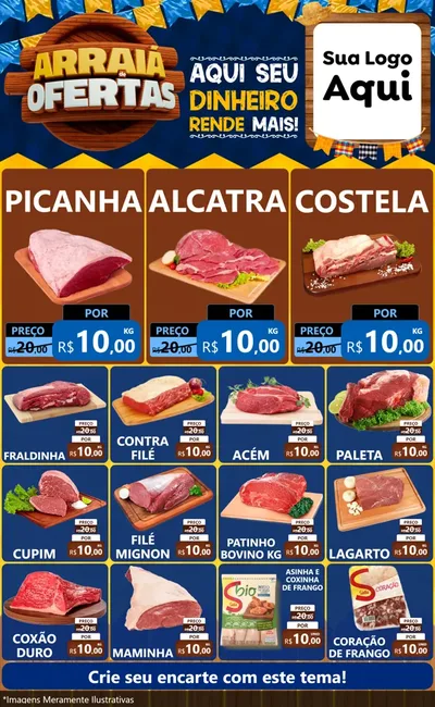 Modelo de Encarte para Encarte Grande com o tema Arraiá de Ofertas - Junina para Açougue