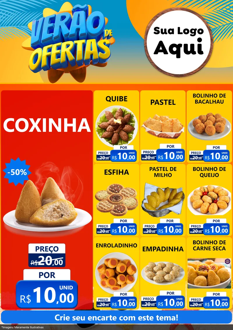 Modelo de Encarte para Encarte A4 Vertical com o tema Verão de Ofertas para Salgadaria